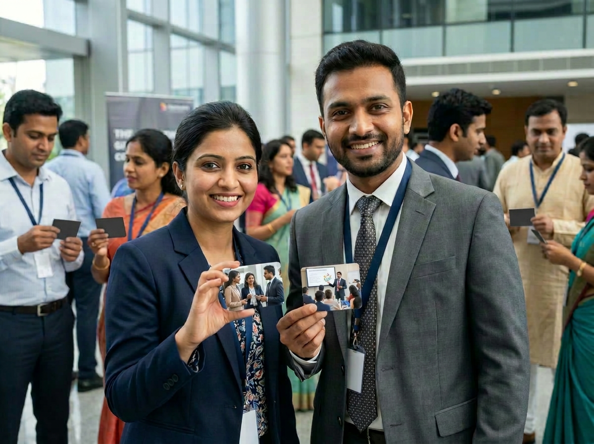 Indian professionals holding their freshly printed full-photo magnets