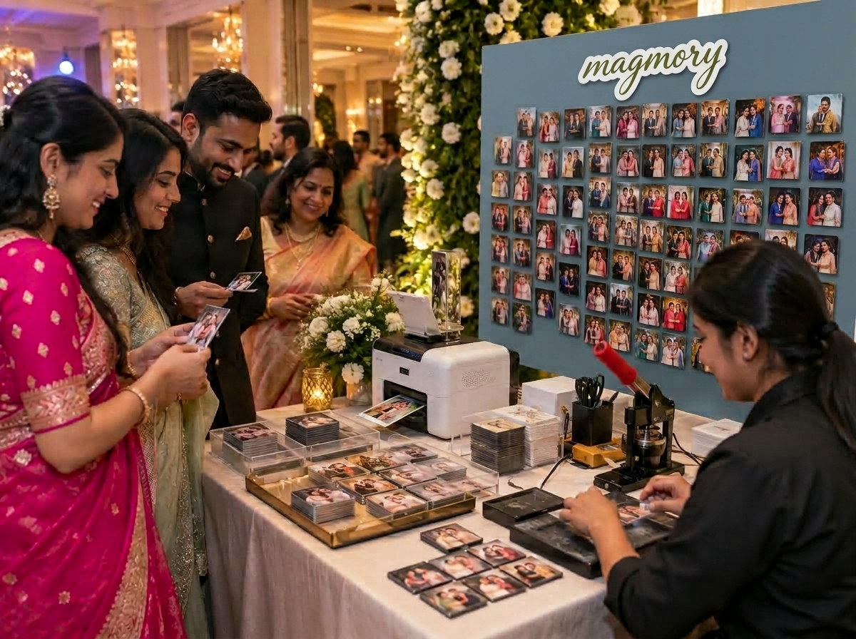 The magmory Wall and complete live fridge magnet making setup at an Indian event
